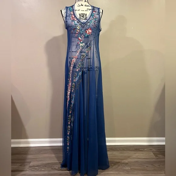 Johnny Was Johnny Was Mazzy Bias Slip Dress Blue Dream - Picture 7 of 16